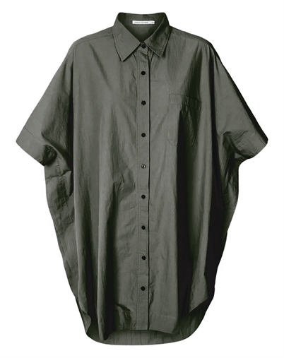 Rabens Saloner - Berta Poplin Curved Hem Hemdblusenkleid - Faded Black